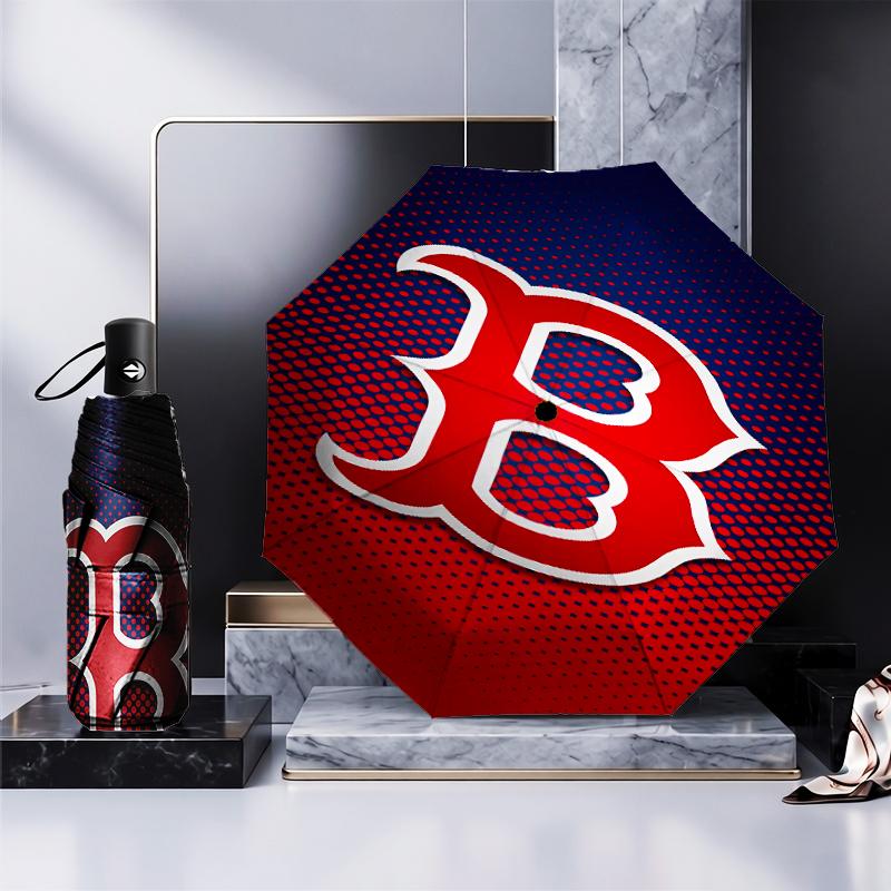 Red Sox Emblem Umbrella Folding umbrella, automatic umbrella 8-Frame for Travel, camping Use Gift for Halloween Christmas