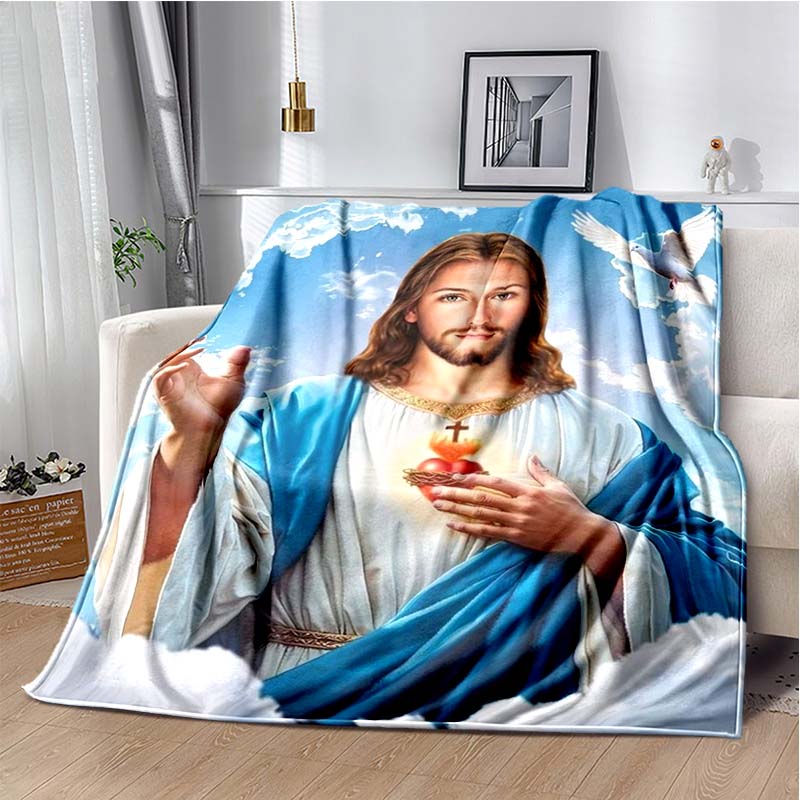 Retro Jesus Virgin Mary Art Flannel Blanket,Ultra Soft Warm Plush Throw for Home Bedroom Bed Sofa Cover Office Travel Gift Kid