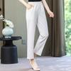 Summer High Waist Straight Pants for Women Plus Size Classic Elastic Waist Cotton Linen Trousers