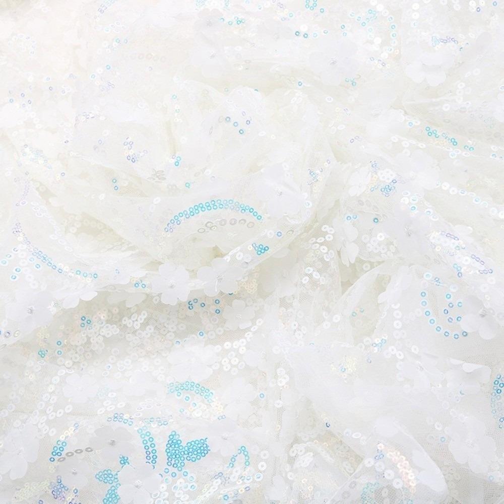 Sequin Mesh Lace Fabric 1yard 130cm DIY Bow Material DIY 3D Flower Tulle Fabric  Dress Decoration