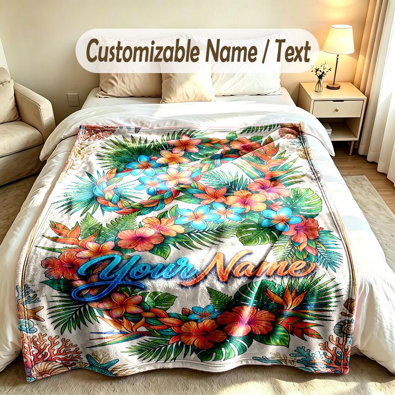 Manta Suave con Tema de Jardín Floral Personalizada con Nombre y Texto Impreso Manta Cálida Decoración para Sofá del Hogar Dormitorio
