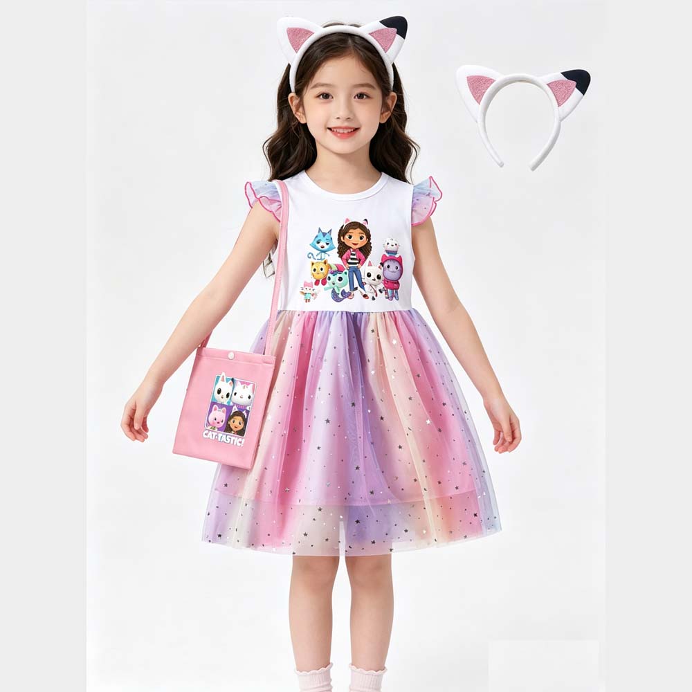 

Kids Gabby s Dollhouse Cats Princess Dress Summer Casual Girls Rainbow Mesh Dress Children Carnival Wedding Birthday Party Dress 100cm