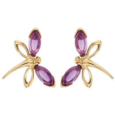 [R5443] - Artisanal Silver 'Meghan' Golden Amethyst Earrings (dragonfly) - 20x15mm