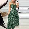 European and American summer new leopard print suspender V-neck dress, high waist skirt, sexy temperament fashion long dress women's clothing