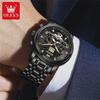 OLEVS Luxury Gold Tourbillon Mechanical Watch for Men Stainless Steel Waterproof Luminous Date Business Mens Watches