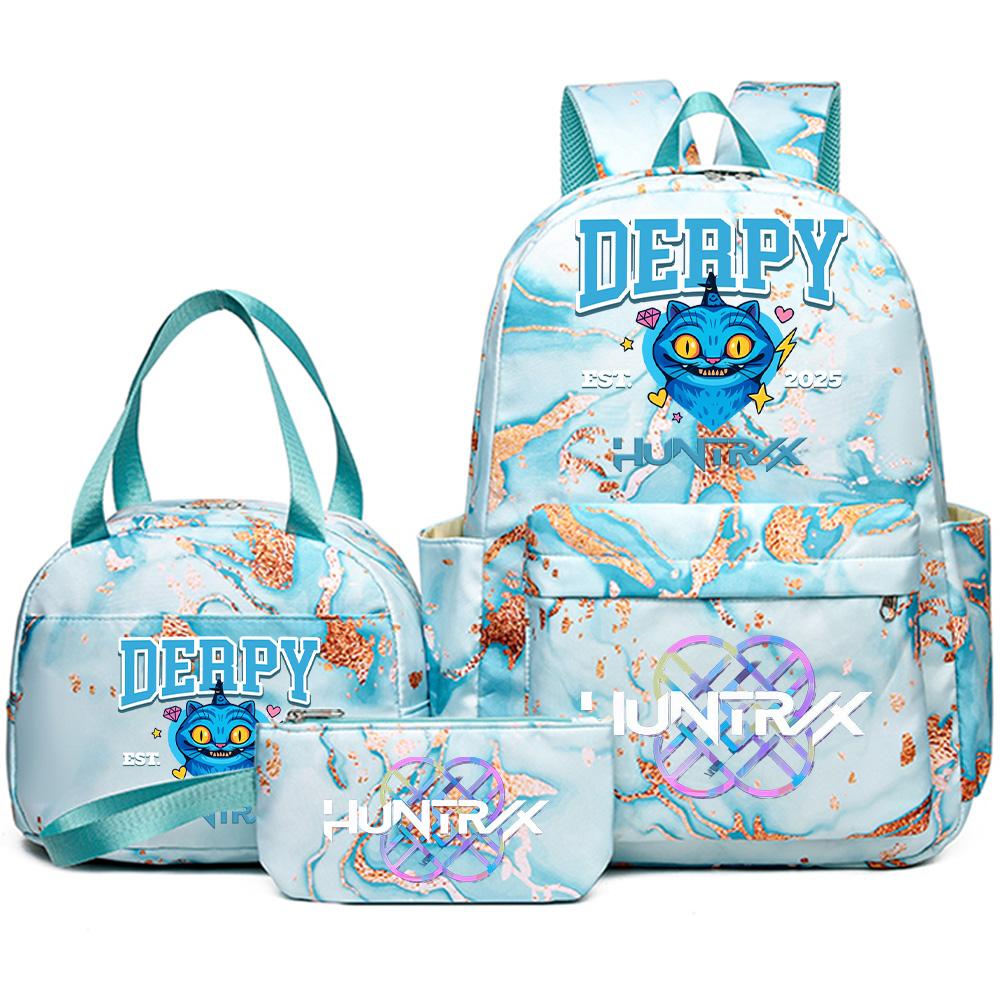 3Pcs/set Anime K-Pop Demon Hunters Printed Backpack Handbag Pencil Case for Teenager Student Bookbag Schoolbag Women Large Capacity Waterproof Bag