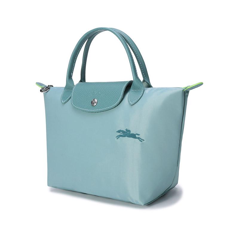 Longchamp Le Pliage Green Recycled Canvas With Leather Handbag Small Women's Lake Blue 1621919P65