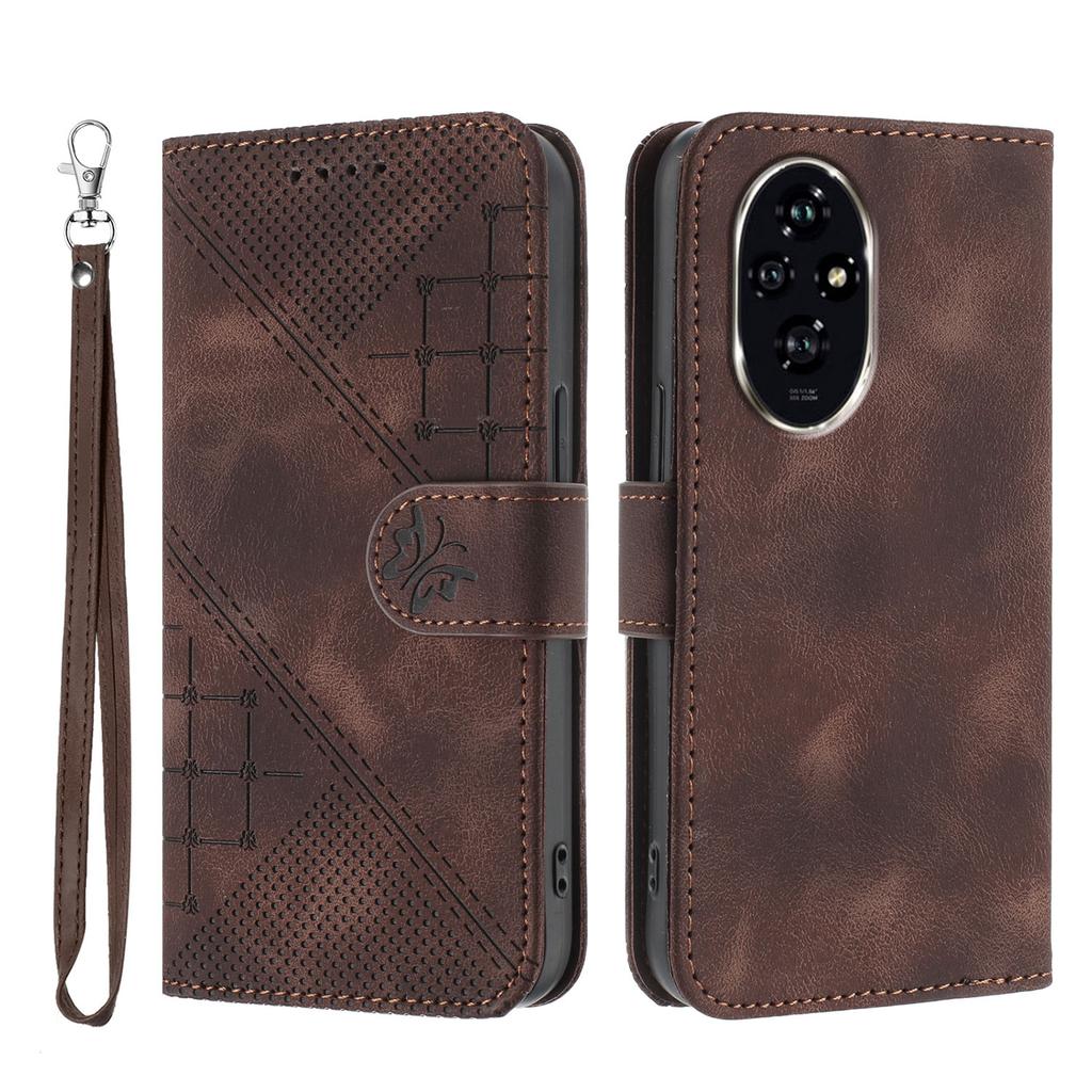 For Honor 200 Pro 5G Leather Wallet Case Butterfly Flower Imprinted Phone Cover with Strap