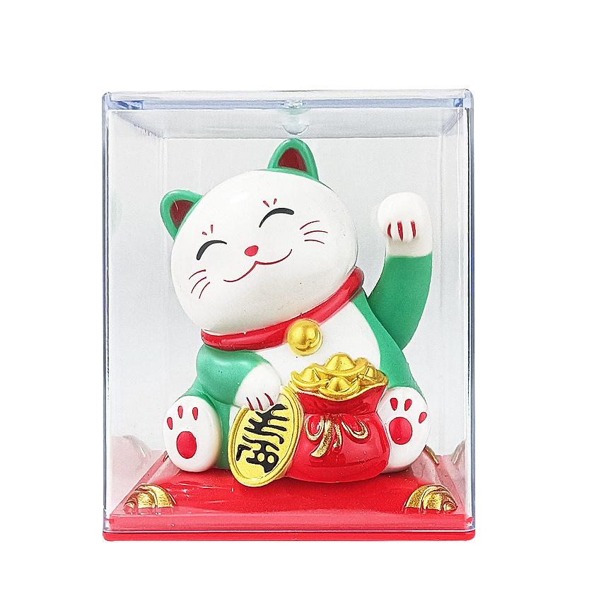 Y Solar Fortune Cat Waving Hand Ornament: Light-Powered Decor for Car, Living Room, or Office Desk