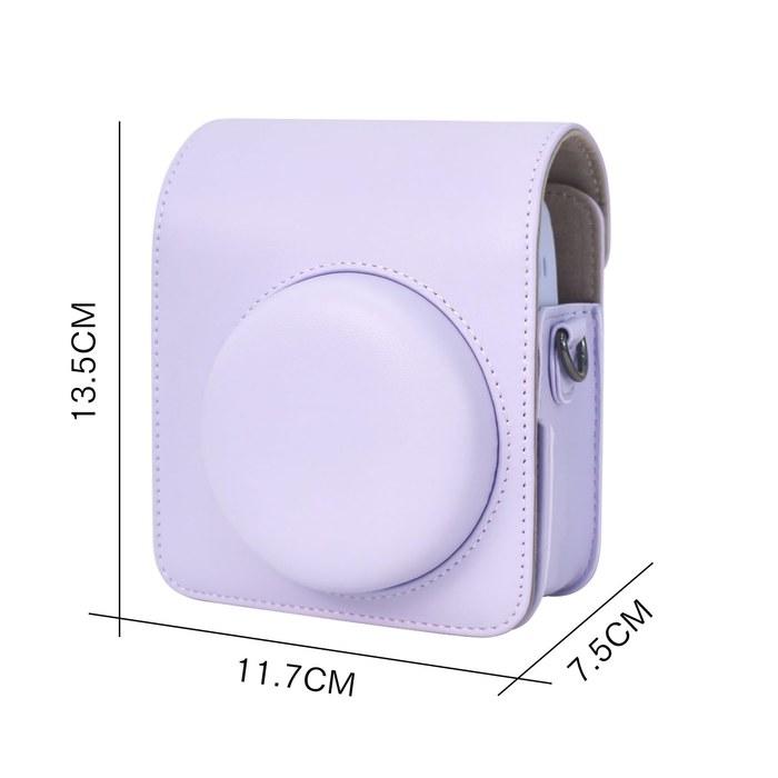 Camera Case Fuji Instax Mini 13 PU Leather Cover with Photo Pocket and Adjustable Shoulder Strap (Purple)