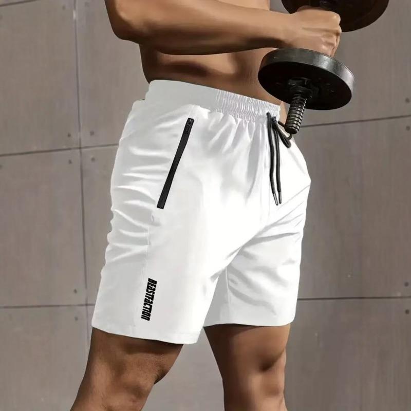 Herren Schwarz Schnelltrocknende Trainingsshorts mit Reißverschlusstasche Kordelzug Taille Sportliche Fitnessshorts