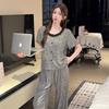 Oh Mi Da Modal cotton pajamas women's summer short-sleeved trousers high-end printed crew neck cardigan loungewear set