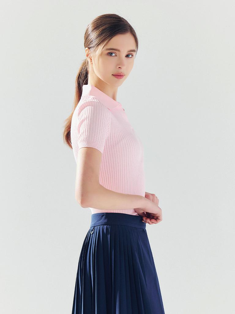 LORDLOAR Slim Ribbed Collar Knit Pink