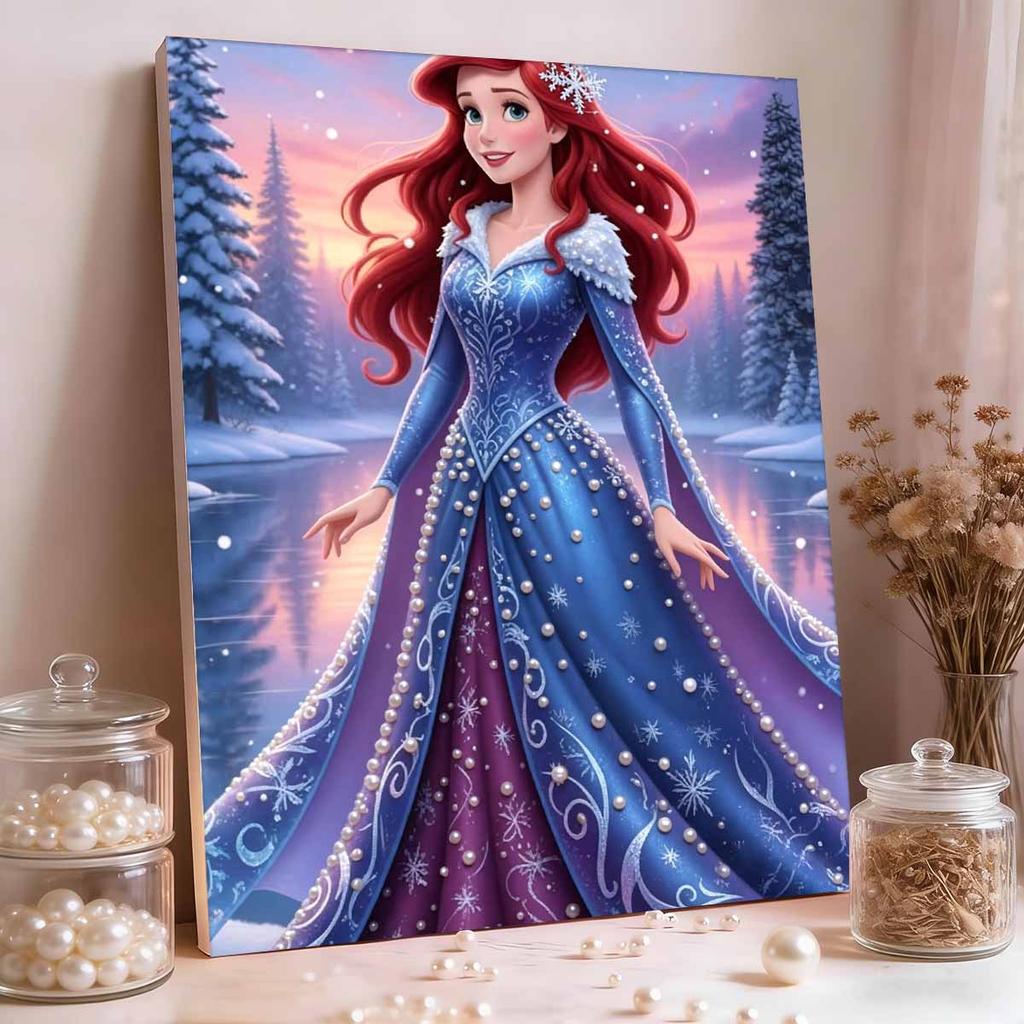Snowy Forest Snowflake Ariel New Pearl-Inlaid Frameless Art | Handmade Pearl Craft, Snowy Lake Forest Theme, For Icy Romantic Decor