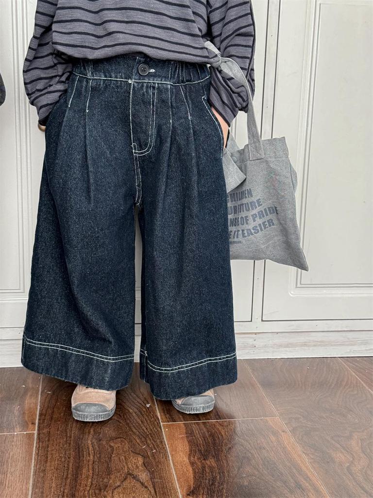 Jiaye Tongpin 2025 Kids' Autumn Solid Color Jeans - Unisex Baby Loose Straight-Leg Wide-Leg Pants