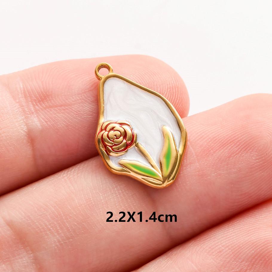 3 pezzi Ciondoli Fiore Eleganti Fatti a Mano a Goccia d'Olio Rosa Blu Acciaio Inossidabile Per Creazione Gioielli Collana Bracciale Portachiavi
