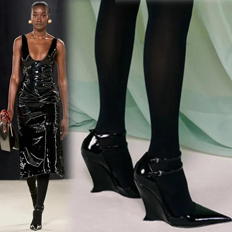 Lady Sexy Slope Heels Woman Ankle Strap Dress Wedding Shoes Party Sandalias De Mujer Luxury Sandals Women Designers