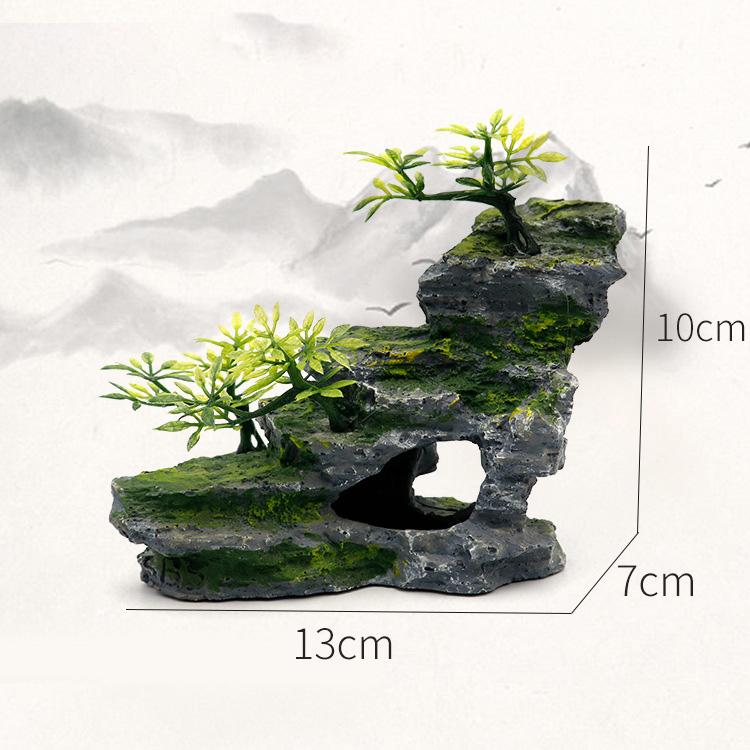 Rockery Mountain Resin Aquarium Landscape View Decoration Hill Hanging Bridge View Ornament Resin Fish Tank Decoration Large