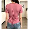 Women V Neck Wrap Front Drawstring Side Short Sleeve Slim Fit Casual T Shirt Tops
