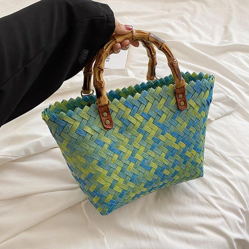 Women's Handmade Bamboo Shoulder Bag Large Wooden Beach Bag  Fashion