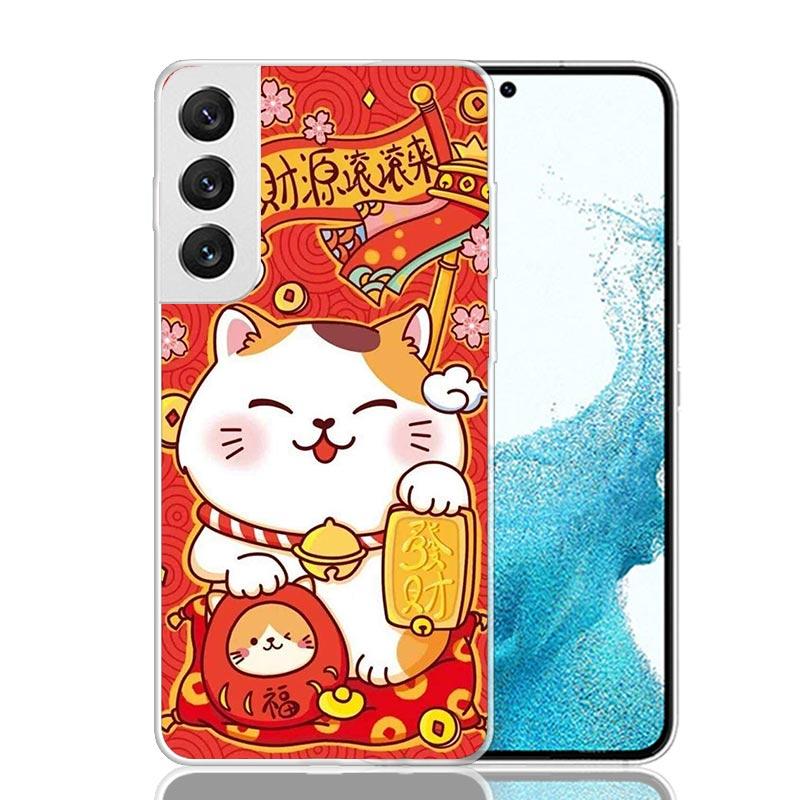 Lucky Cat Maneki Neko Japanese Phone Case For Samsung Galaxy S26 Ultra S23 S24 S25 Edge S20 FE S21 S22 Plus Soft Print Shell Cov