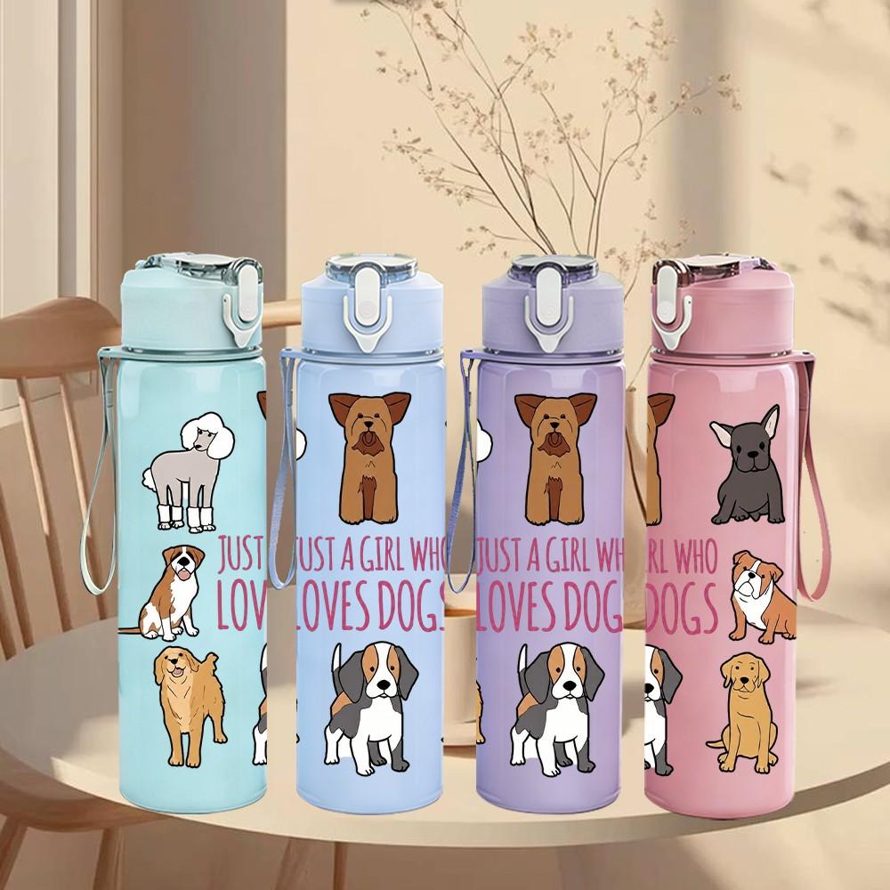 1 ud. Variedad Retratos de Perros Mascotas 750ml Plástico de Color Botella de Agua Deportiva Tapa con Pajita abatible a Prueba de Fugas Adecuada para Deporte Oficina Uso en Casa