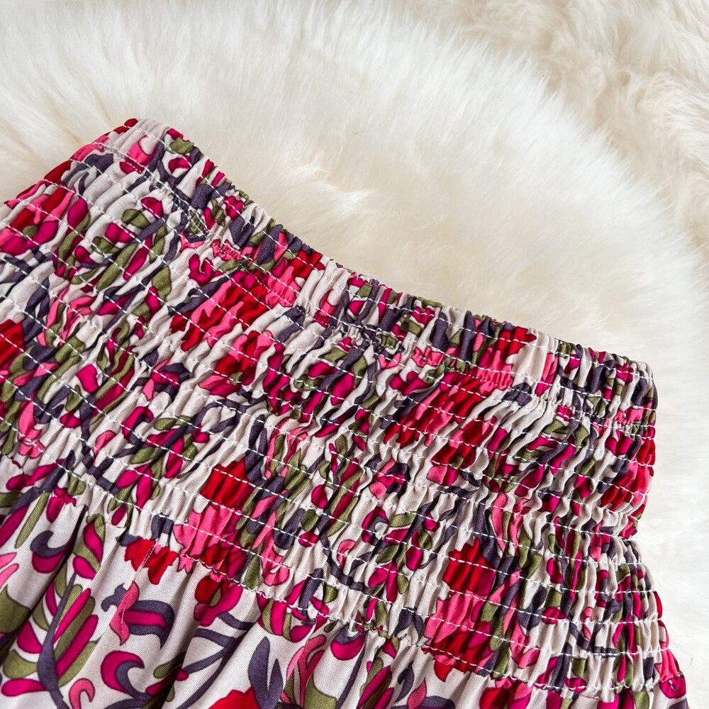 2025 Summer Irregular High Waist Slim Bohemian Seaside Holiday Print Loose Covering A-Line Skirt