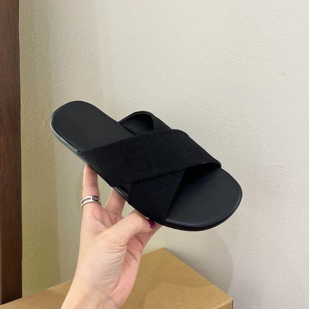 Cross-strapped Linen Slippers Women's Outerwear Summer New Retro Casual Sandals Vacation Seaside Beach Flat Sandals