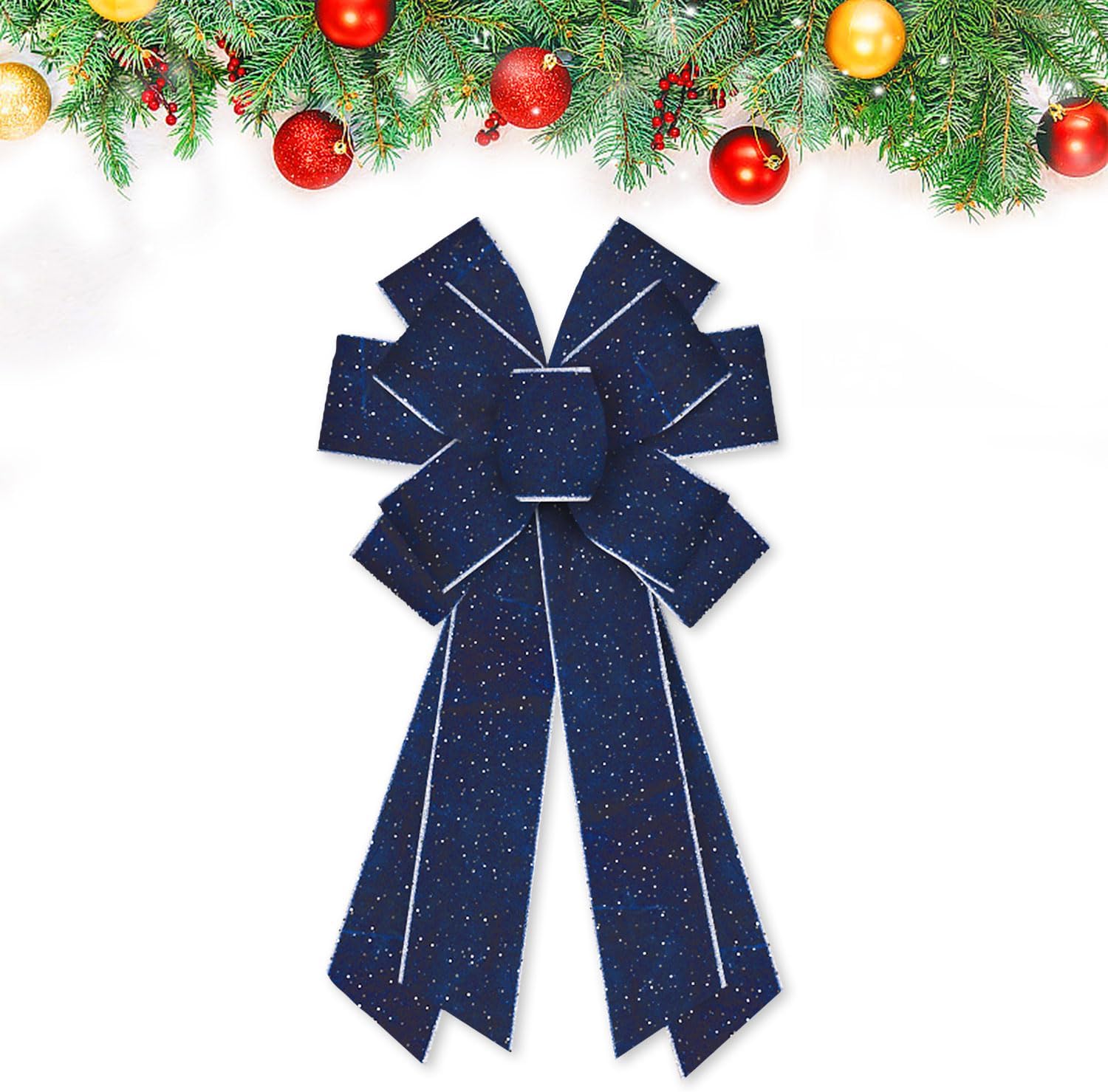

Large Navy Blue Velvet Bows for Wreath Birthday Bow Glitter Blue Craft Tree Topper Bows Ornaments for New Year Christmas Decor 20.87 x 11.42 in