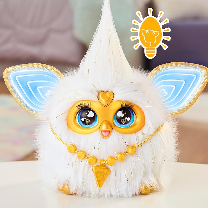 Hasbro Furby White & Gold Voice-Activated Interactive Toy for Boys and Girls Ages 6+ with Fashion Accessories, Animatronic Motorized Plush Toy for