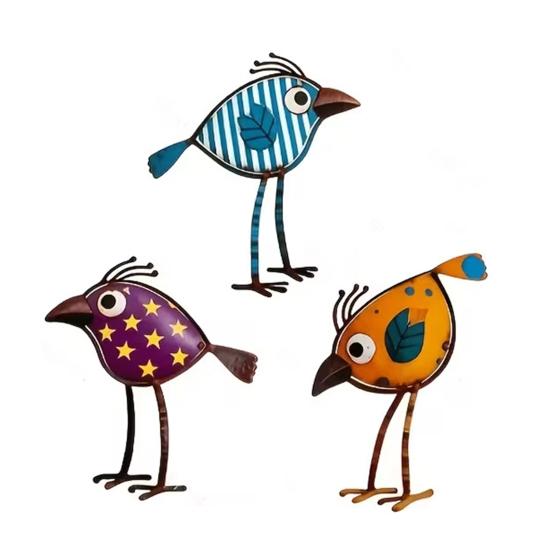 3Pcs Wooden Birds Wall Colorful Bird Art Decor Wall