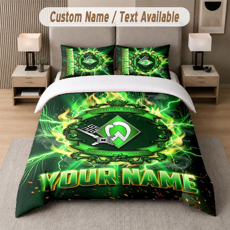 Custom Bedding Set Werder Bremen FC Pattern, Print Name Text 1 Duvet Cover plus 2 Pillowcases Home Textile