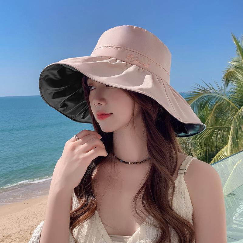 New Hat Women's High Quality Embroidered Letter Vinyl Sunscreen Sun Hat Summer Dayan Beach Sun Hat