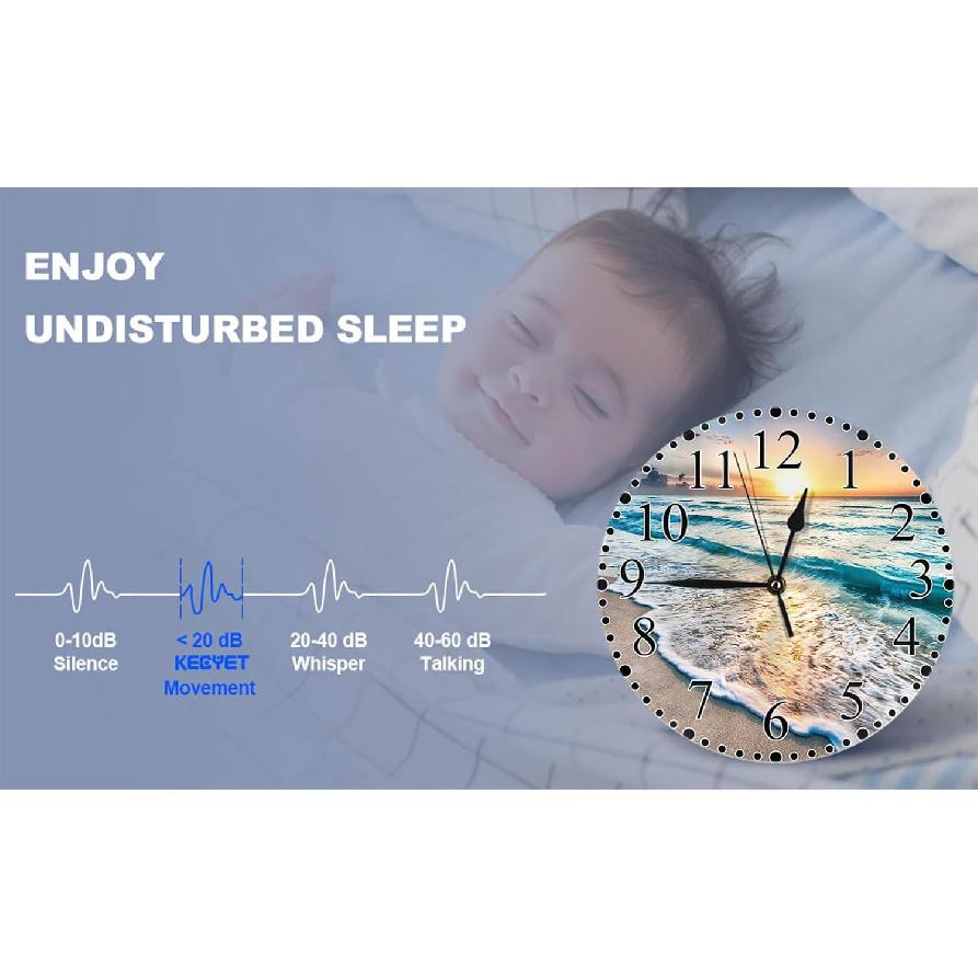 Seaside Wave Wall Clock 10 Inch Battery Operated Ocean Tropical Beach Sunset Dusk Blue Summer Hawaii Clock Silent Non-Ticking Modern Clocks