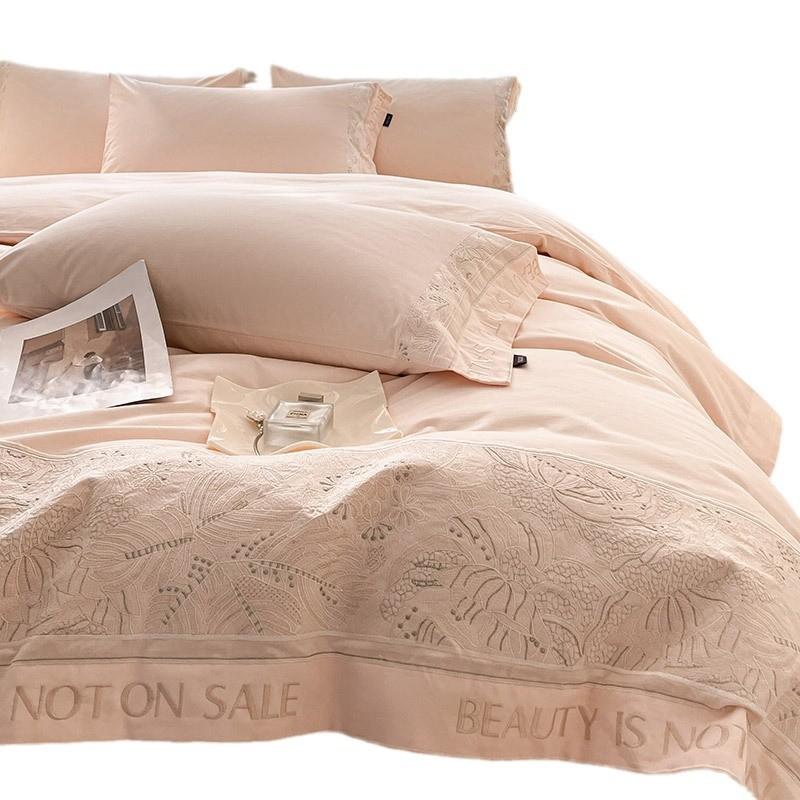 Cotton Thickened And Ground 4Pcs Set, Pure Cotton Warm Mattress, Solid Color Long-Staple Cotton Solid Color Embroidery