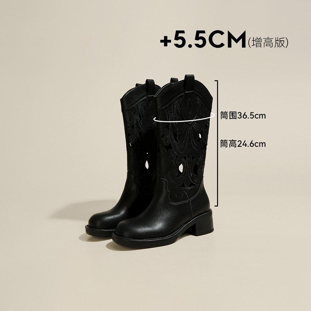 Hollow western boots women's summer new breathable mid-tube boots outdoor Xinjiang tourism thick-soled heightening Martin boots