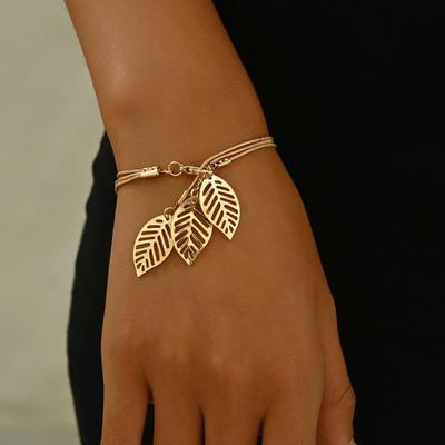 Personalized Hollow Design Leaf Pendant Multi-layer Bracelet, Women's Fashion Trend Holiday Party Accessories