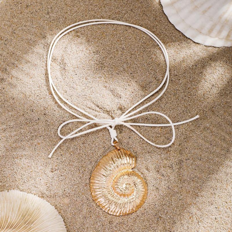 Bohemian Metal Starfish Conch Pendant Necklace for Women Ethnic Ocean Style Rope Necklace Summer Beach Holiday Jewelry