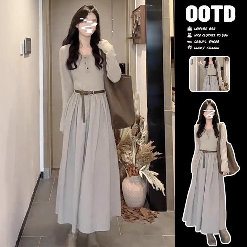 Women's 2024 French Style Long-Sleeved Dress: Early To Late Autumn Temperament Korean-Inspired Long Skirt