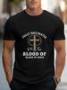 Herren T-Shirt mit kurzen Ärmeln, Schwarz, mit Aufdruck von Kreuz und „Vollständig geimpft durch das Blut Jesu“ für Freizeitkleidung