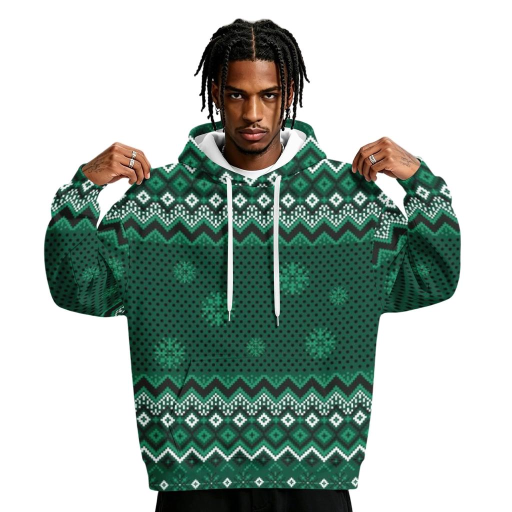 Men's Christmas Print Hoodie with Pockets, Pullover Sweatshirt
