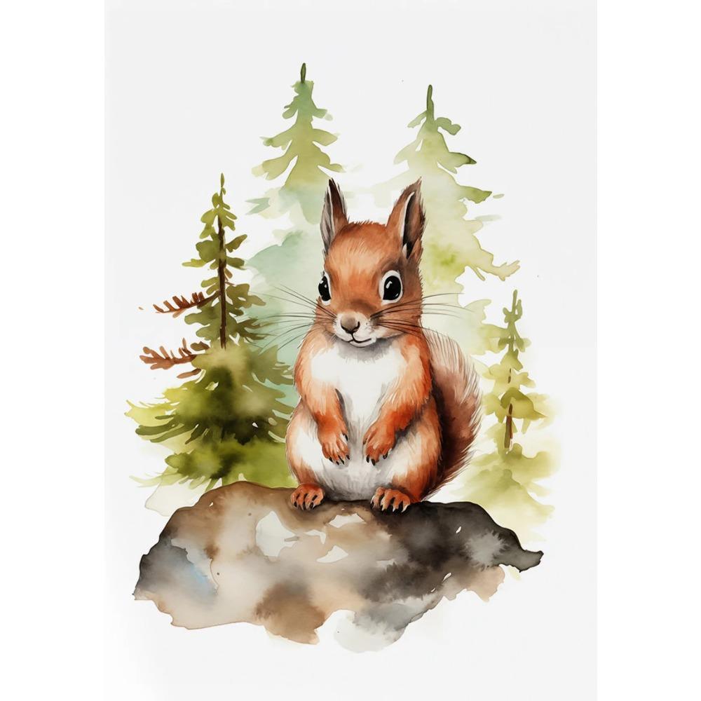 Watercolor Woodland Baby Animal Forest Bear Deer Fox Owl Wolf Poster Canvas Painting Nursery Wall Art Home Decoration