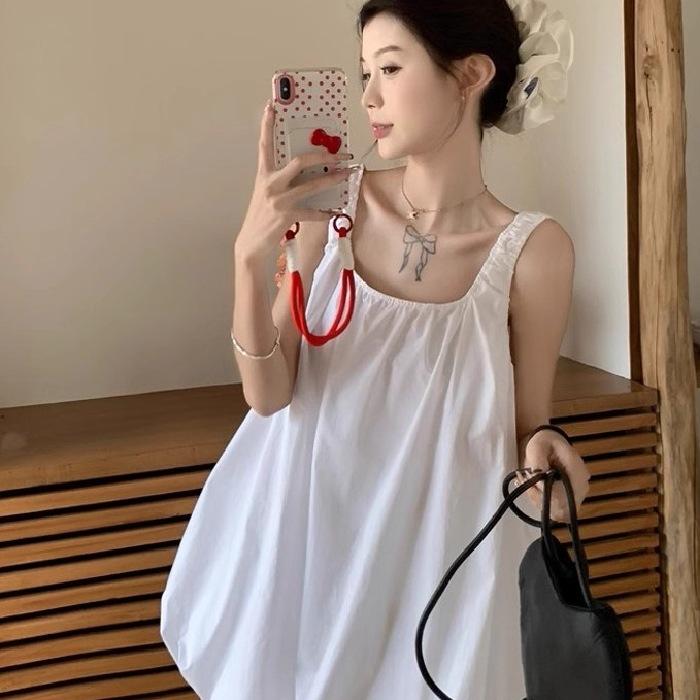 Cold department chic suit 2026 summer comfortable fashion minimalist black sleeveless loose bud dress women's clothing