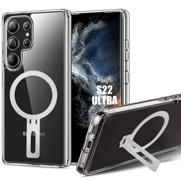 Coque de protection - BOOLING - pour Samsung Galaxy S22 Ultra - Silicone Renforcé - Support Magnétique - Transparent