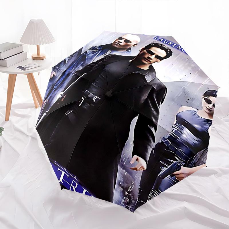 1pc Matrix Keanu Reeves Automatic Folding Umbrella - Compact 8-Rib Design, Durable Plastic & Iron1191L