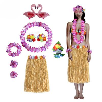 Hawaiian Party Outfit 8-Piece Set - Tropical Beach Costume with Flower Lei,Sunglasses for Luau, Pool Party & Summer Performances