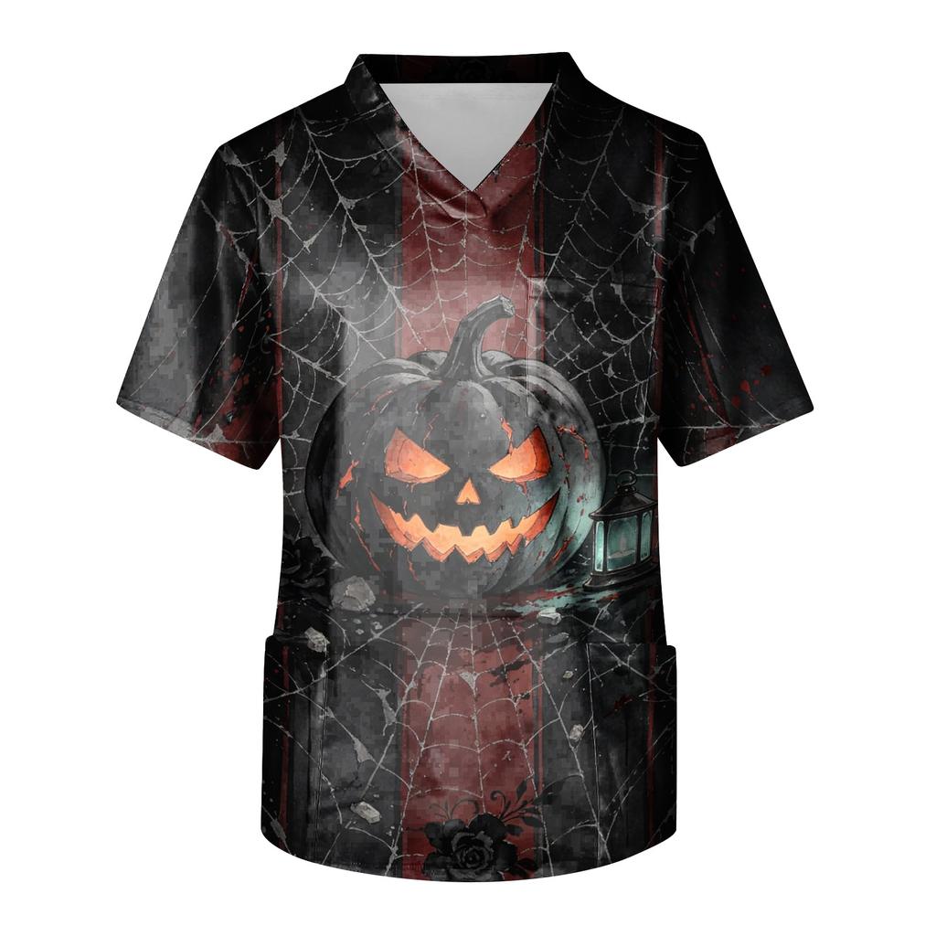 Herren Kurzarm Kasack mit Halloween-Print Arbeitsuniform