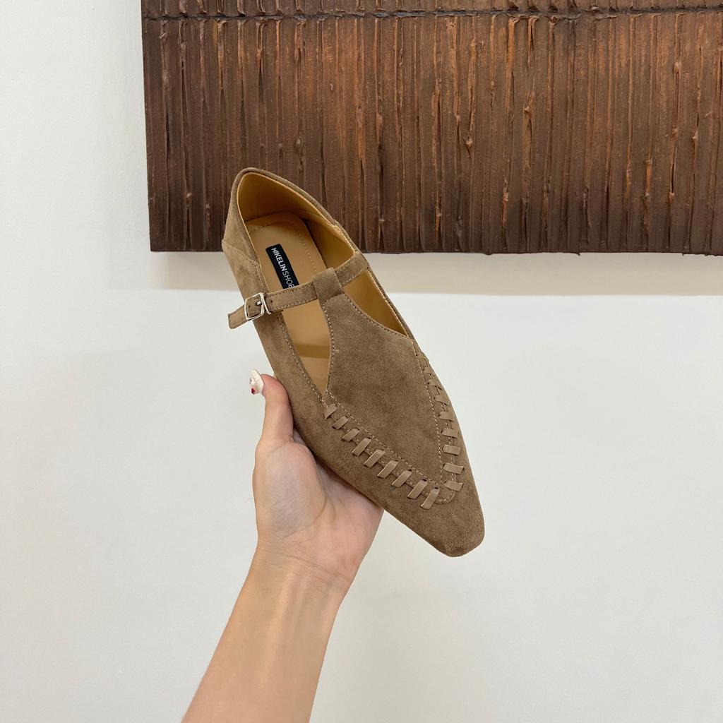 2025 neuer Herbst neue flache Sohle spitz einfach Retro Schnalle dicker Absatz Mary Jane Schuhe