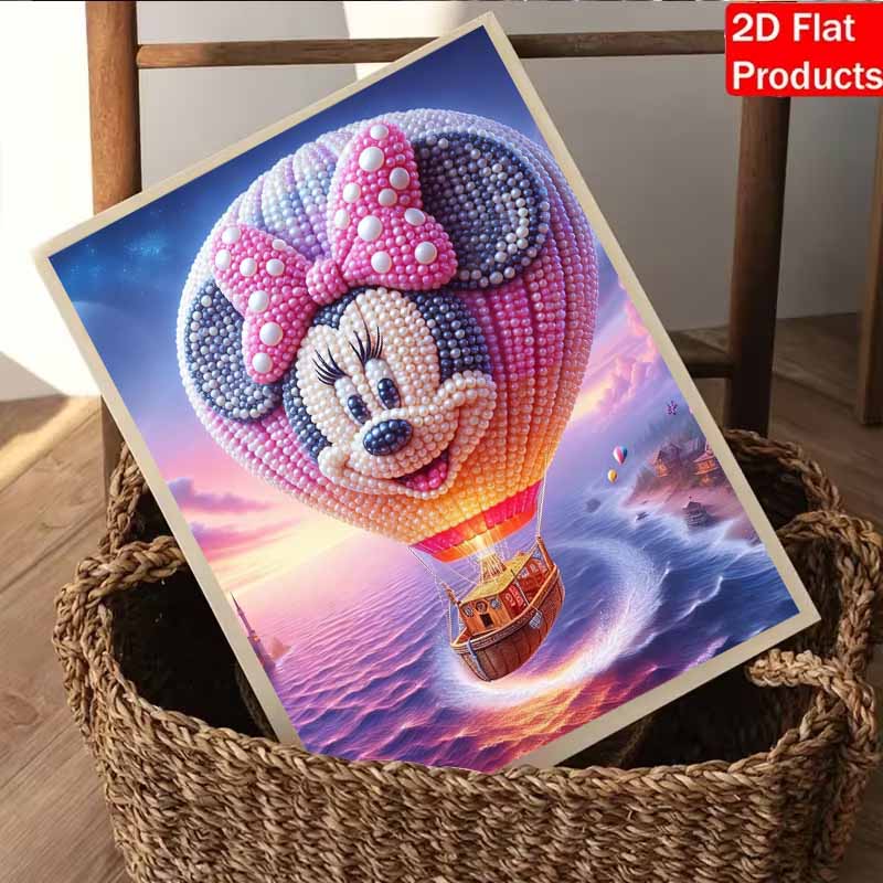 Disney Perlenmalset Minnies Heißluftballon-Abenteuer Exquisite und Funkelnde Malbastelarbeiten Heimwanddekorationen Handgemachte Geschenke