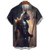Vintage Cat Swordsman 3D Printed Shirts For Men Clothes Funny Animal Graphic Blouses Casual Mens Lapel Blouse Summer Button Tops